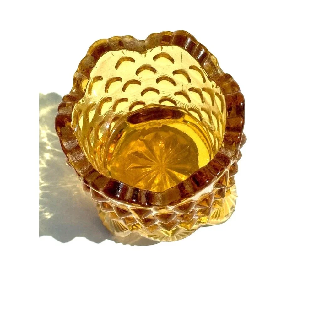 Fenton Vintage Amber Hobnail Glass Toothpick Match Holder– Footed